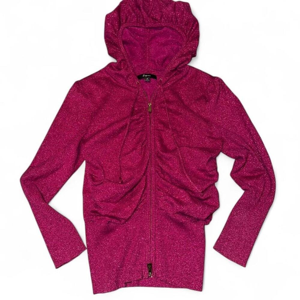 VTG 2000s Express Mcbling Hot Pink Y2K Barbie Sparkly Mall Zip Up Hoodie Size S